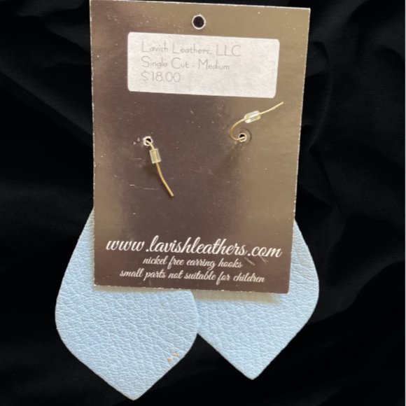 NEW LAVISH LEATHERS -- Pierced Earrings, Leather, Light Blue/Gold - Picture 4 of 4